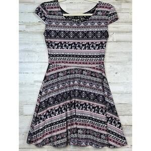 No Boundaries Lace Back Fit & Flare Skater Dress Jrs Med 7-9 Black Pink Coquette